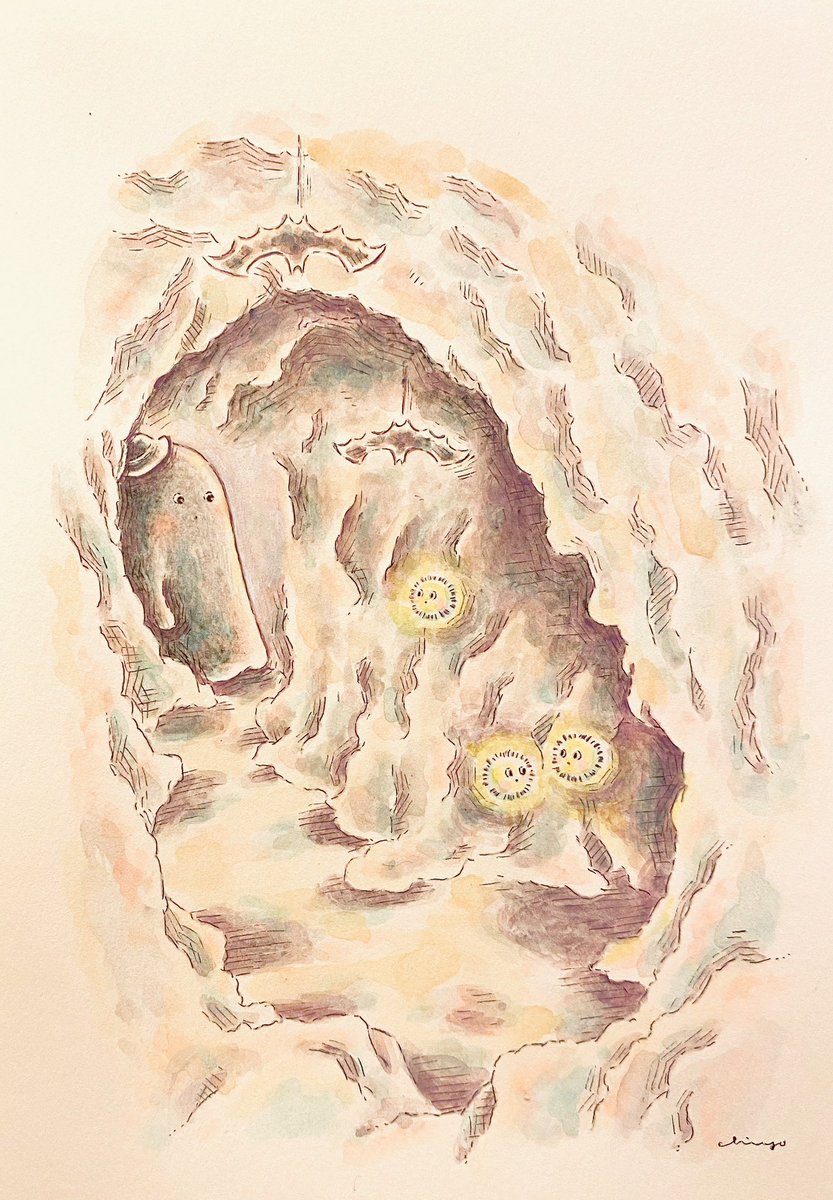 『怖がりやのくらやみと無邪気なかがやき』

"The scaredy-cat darkness  and the innocent brilliance"
__________________________
原画/Original painting
作者/Artist：chiyo (@trunk_chiyo )

pienitrunkukka.shop/items/6928c49a…

#イラスト #絵本 #原画 #アクリルガッシュ #illustration #acrylicpainting