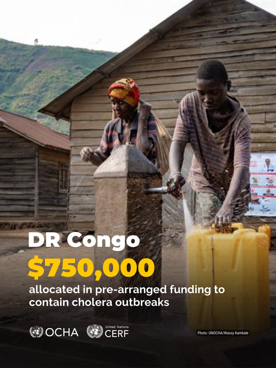 Cholera is surging again in #DRCongo – the worst outbreak in 25 years.
 
<a href="/UNCERF/">CERF - The UN's emergency fund</a> quickly dispersed funds to prevent a crisis, enabling partners to deliver safe water, hygiene and prevention efforts.  
Early, coordinated action saves lives and eases pressure on health systems.
