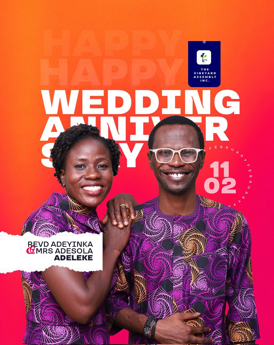 Today, we rejoice with our dear presiding pastor, Rev. Adeyinka <a href="/RevYinkaAdeleke/">Adeyinka J. Adeleke</a> and his darling wife, Mrs Adeshola Adeleke, on the occasion of their wedding anniversary.

TVA loves and celebrates you, Sir and Ma'am.