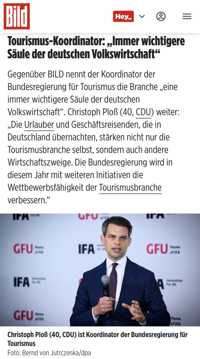 christophploss's tweet image. Die #Bundesregierung wird in diesem Jahr mit weiteren Initiativen die Wettbewerbsfähigkeit der Tourismusbranche verbessern, etwa durch den Ausbau der #Infrastruktur, flexiblere Arbeitszeiten oder die #Digitalisierung von Visaverfahren. 

🔗 bild.de/politik/inland…