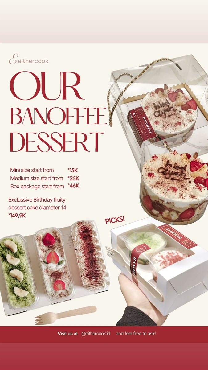 futurenjm's tweet photo. “Hari ini capek? Hadiahin diri kamu dessert enak 🍰
Eithercook siap bikin mood kamu balik lagi.
DM sekarang &amp; rasain manisnya kebahagiaan 🤍” https://t.co/Z5xydKHJZr