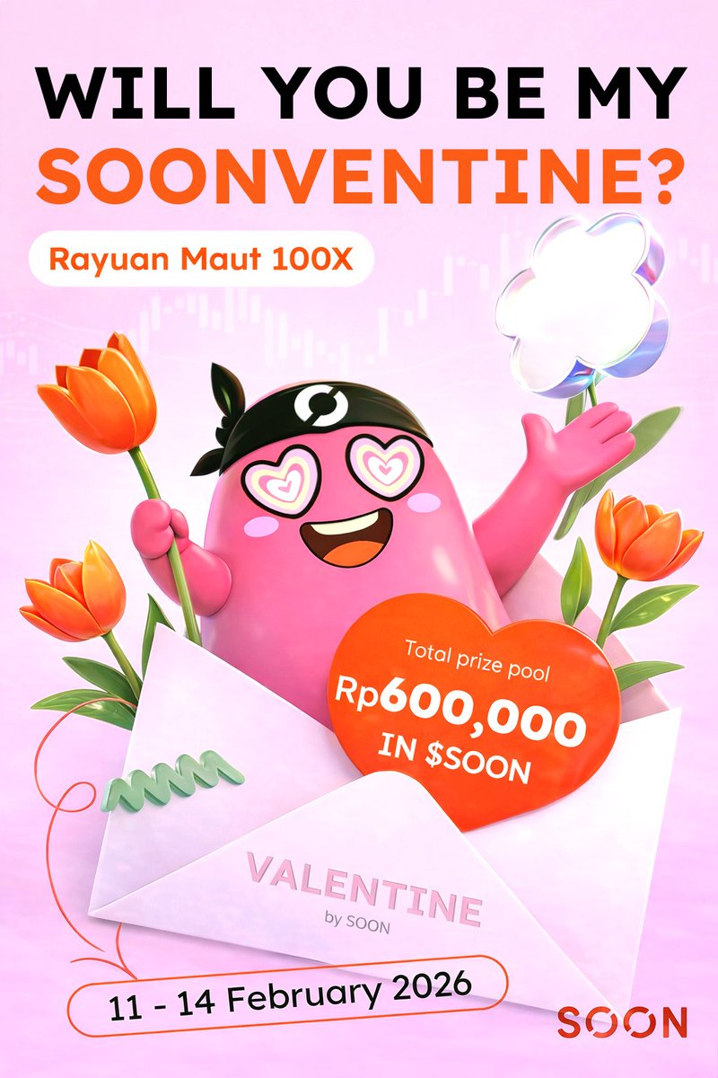 💘 WILL YOU BE MY SOONVENTINE? 💘

MinSOON lagi haus kasih sayang nih! Valentine jangan cuma hold koin, hold hati MinSOON juga dong~ 🥺

🗓 11 - 14 Februari 2026
💰 TOTAL PRIZE: Rp 600.000 untuk 3 Pemenang Utama + 12 Lucky Draw

Cara Kasih Perhatian ke Admin:
1️⃣ Follow