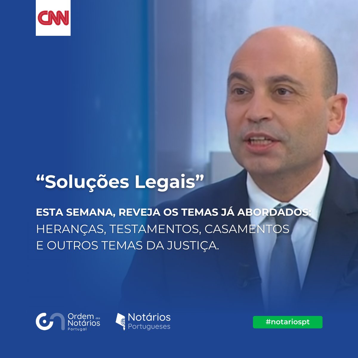 Esta semana não será transmitida a rubrica Soluções Legais, mas pode rever na CNN Portugal os temas já abordados: Heranças, Testamentos, Casamentos e outros temas da Justiça aqui:
cnnportugal.iol.pt/noticias/Solu%…

Ligue-se à <a href="/cnnportugal/">CNN Portugal</a> e fique mais informado!
#notariospt