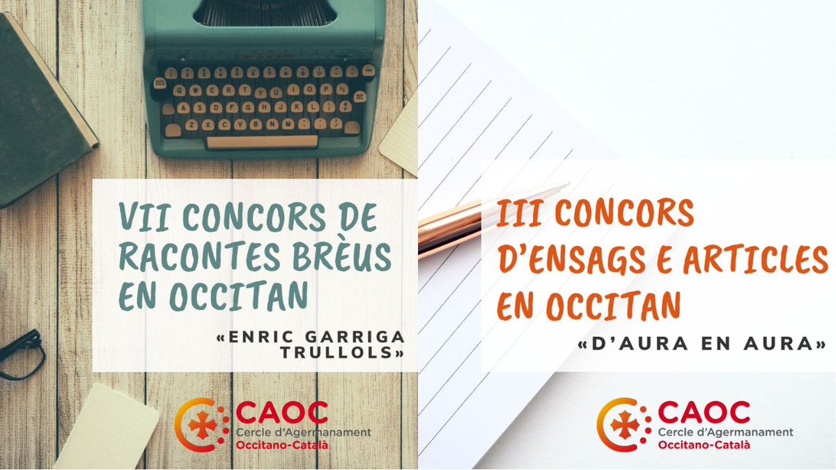 CAOC_'s tweet photo. 🤓 Se l'enveja vos pren d'escriure☝️fins al 8 d’abril de 2026 podètz participar al concors de racontes brèus en #occitan dedicat a Enric Garriga Trullols e al concors d'ensags e articles – D’aura en aura! ✨

👉 https://t.co/KrIXq75D4m https://t.co/pWfXGvPUy8