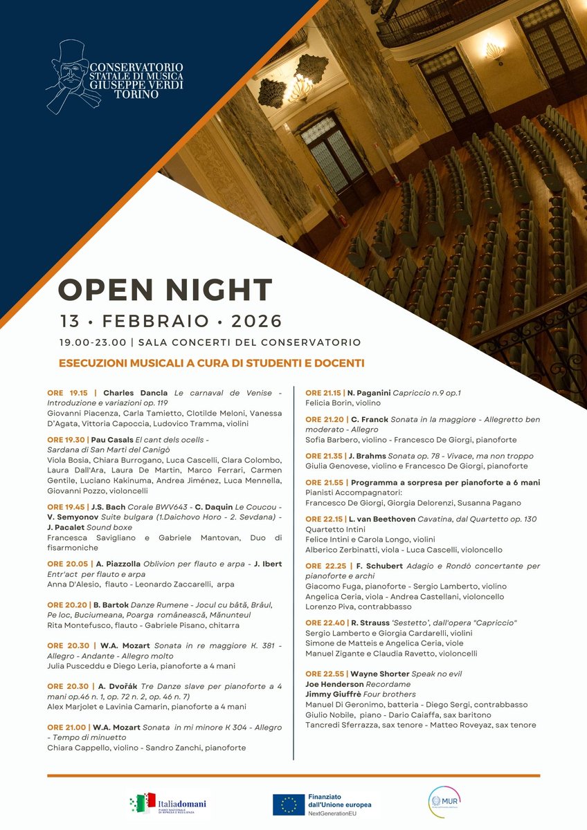 ConservatorioTo's tweet image. 🎶Una Maratona musicale durante l'Open Night per celebrare i 90 anni di storia del #ConservatorioTorino.
Vi aspettiamo! conservatoriotorino.eu/open-day-open-…
