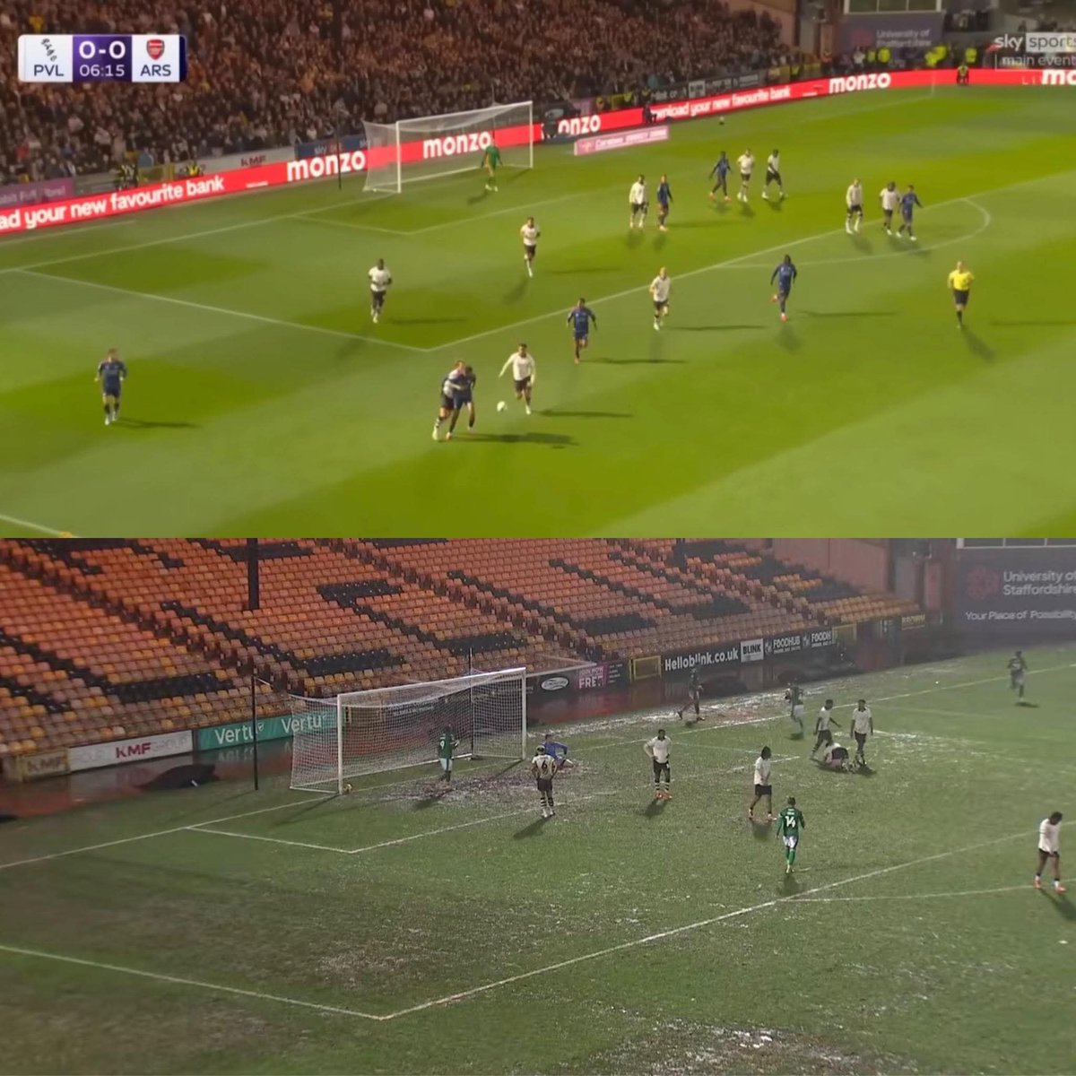 unofficial_vale's tweet image. Crazy what drainage does for a pitch. Granted they were completely different seasons but you could see where it looks to have failed last night. #pvfc