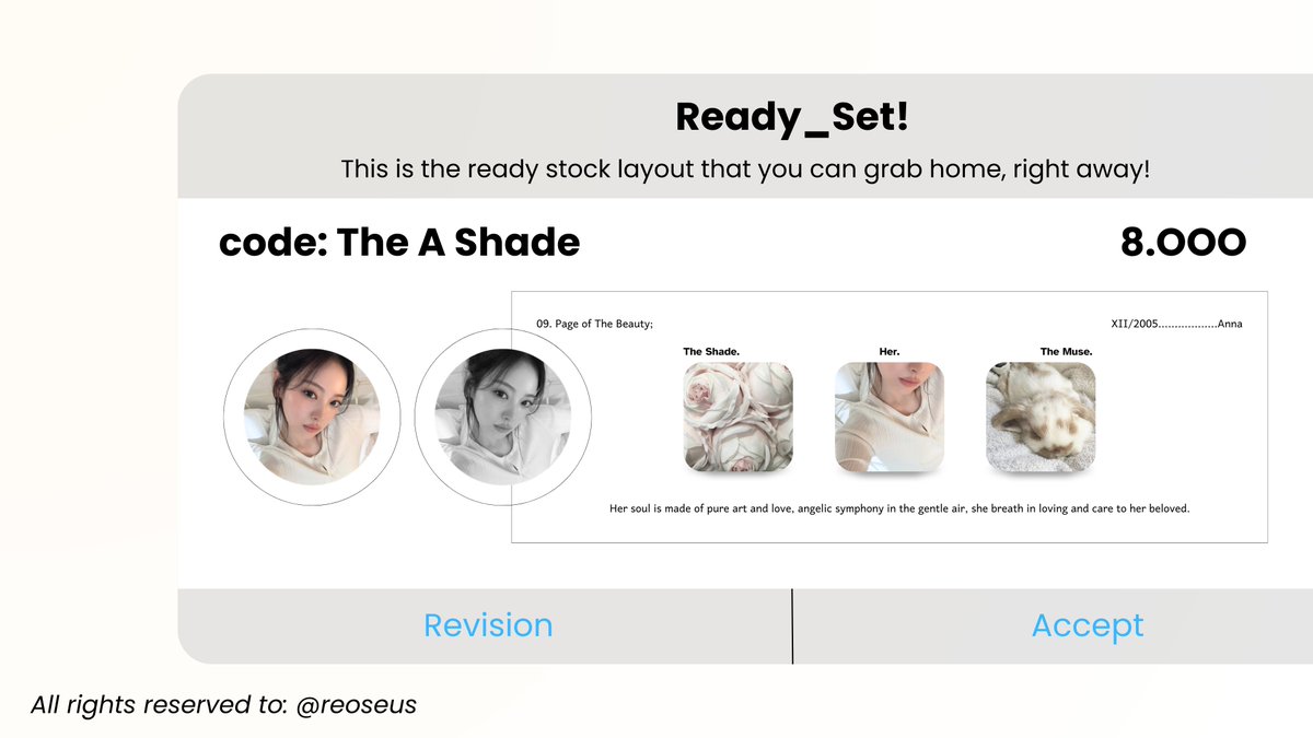 reoseus's tweet image. help repost, thankie! ♥︎ #zonauang

i present you 2 ready stock of ANNA MEOVV layout with code: Little and The A Shade. free retext, price on pic. # knock me on dm or slide thru' my telegram to grab 'em home, thankie! xx. ♥︎