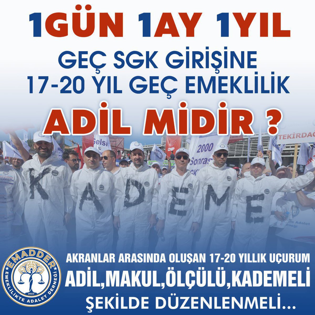 #KademeİçinYasa yapılmalıdır.
Hem de en acilinden.

Zira, her geçen gün 17-20yıllık geç emeklilik adaletsizliği derinleşmekte.

Emekçinin anayasal hakkı daha fazla ötelenmemelidir.