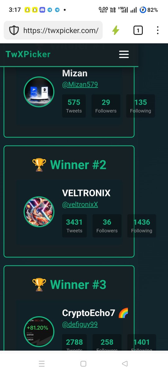 🎉 <a href="/yososocial/">Yoso 👁️ - Social Prediction</a>  Giveaway Winners 🎉

🏆 @Mizan579
🏆 <a href="/veltronixX/">VELTRONIX</a>
🏆 <a href="/defiguy99/">CryptoEcho7 🌈</a>

Draw ID: 893523557853

Fair &amp; Transparent Giveaways ✨
Follow for more <a href="/twxpicker/">TwXPicker</a> twxpicker.com #TwXPicker #Giveaway #Yoso