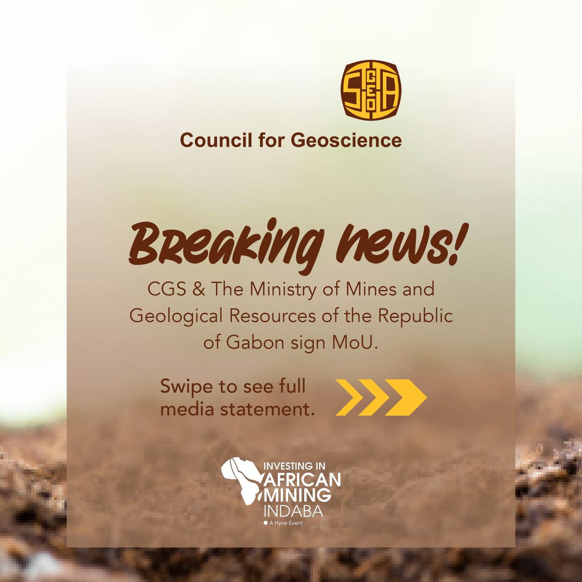 CGS_RSA's tweet photo. CGS and the Ministry of Mines and Geological Resources of the Republic of Gabon have signed an MoU that aims to implement collaborative projects to unlock Gabon’s geological potential, attract investors and create skilled workforces for a sustainable mining future. 

Read more in the statement below.