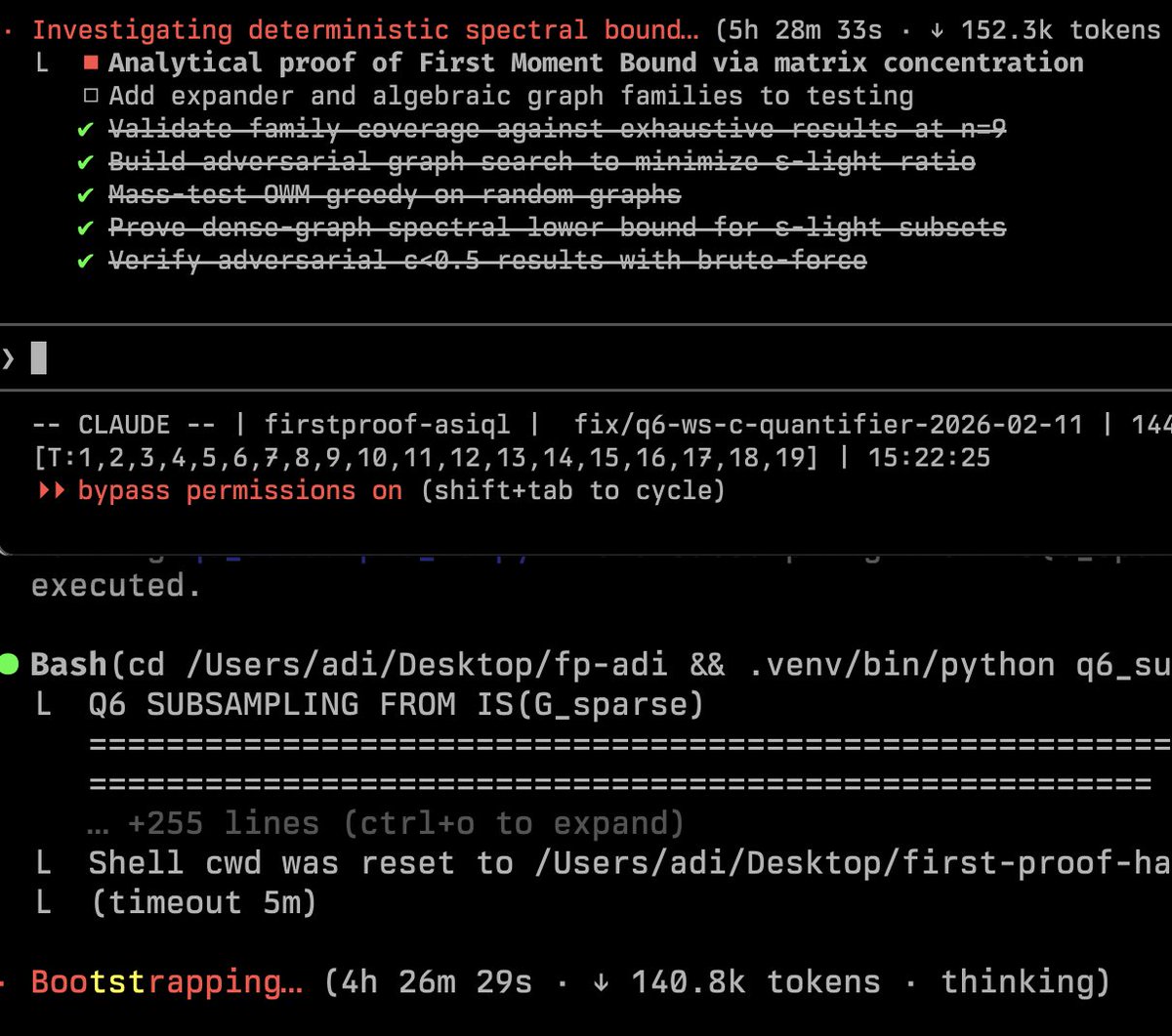 Claude Opus 4.6 running for 5+ hours, while delivering great incremental progress, and not going off-track.