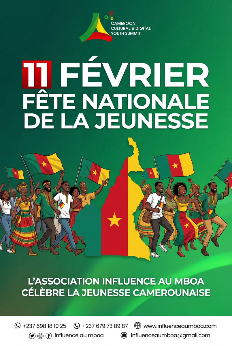 Influenceaumboa's tweet photo. Bonne Fête de la Jeunesse 🇨🇲
Le 2CDYS &amp; Influence au Mboa réaffirment leur engagement pour le #YouthEmpowerment : former, inspirer et connecter les leaders de demain.
🚀 4ᵉ édition à venir :
« IA et Jeunesse : entre défis d’aujourd’hui et opportunités de demain »
#jeunesse https://t.co/DrW9Hcua3V