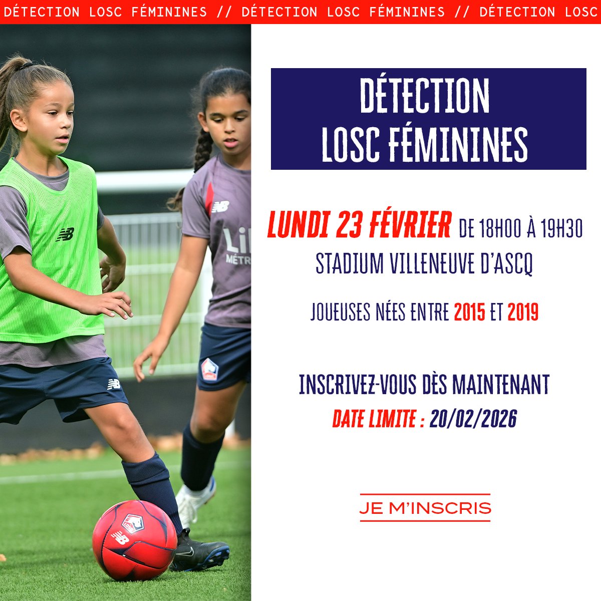 Journée de détection le 23 février pour la formation féminine ⚽️
 
Retrouvez toutes les informations sur la brochure ci-dessous 👇
 
Lien d’inscription ➡️shorturl.at/yhB06