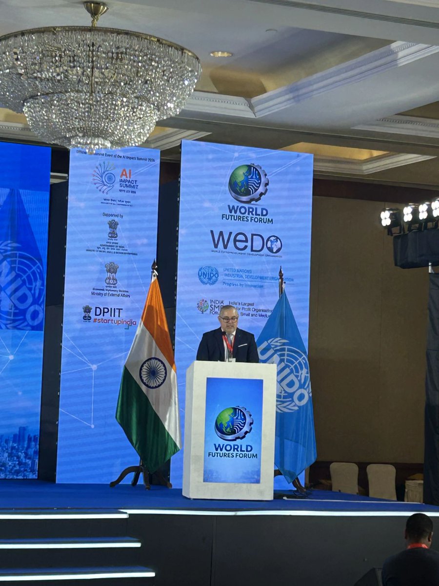SMEForumIndia's tweet photo. UPDATES | WORLD FUTURES FORUM 2026 | New Delhi

The World Futures Forum 2026 commenced with a distinguished Plenary Session, setting the tone for two days of global dialogue on “The Future of Industry, Enterprise and Livelihoods in the Global South.”
The session brought together eminent global and national leaders:

-Shri Jitan Ram Manjhi, Hon’ble Minister of MSME, Government of India

-Mr. Vinod Kumar (@VKwuthoo), President, India SME Forum

-Mr. Alejandro Rojas, Chief of Division – MSME Competitiveness & Job Creation, @UNIDO 

-Mr. Jason Slater, Chief of AI, Innovation & Digital Officer, @UNIDO 

-Mr. Salik Parwaiz, Director, Cluster Development and Export Promotion, Ministry of MSME (@minmsme)

-Mr. Vinamra Mishra, Joint Secretary, Ministry of Micro Small and Medium Enterprises @minmsme 

The deliberations emphasized:
• Strengthening MSME competitiveness through global cooperation
• Leveraging AI and digital transformation for inclusive growth
• Advancing cluster-based industrial development strategies
• Building resilient livelihood ecosystems across the Global South

The Plenary reaffirmed India’s leadership role in shaping the future of MSMEs through innovation, policy alignment, and multilateral collaboration.

#WorldFuturesForum #WFF2026 #MSME #UNIDO #DigitalTransformation #GlobalSouth #AIforIndustry