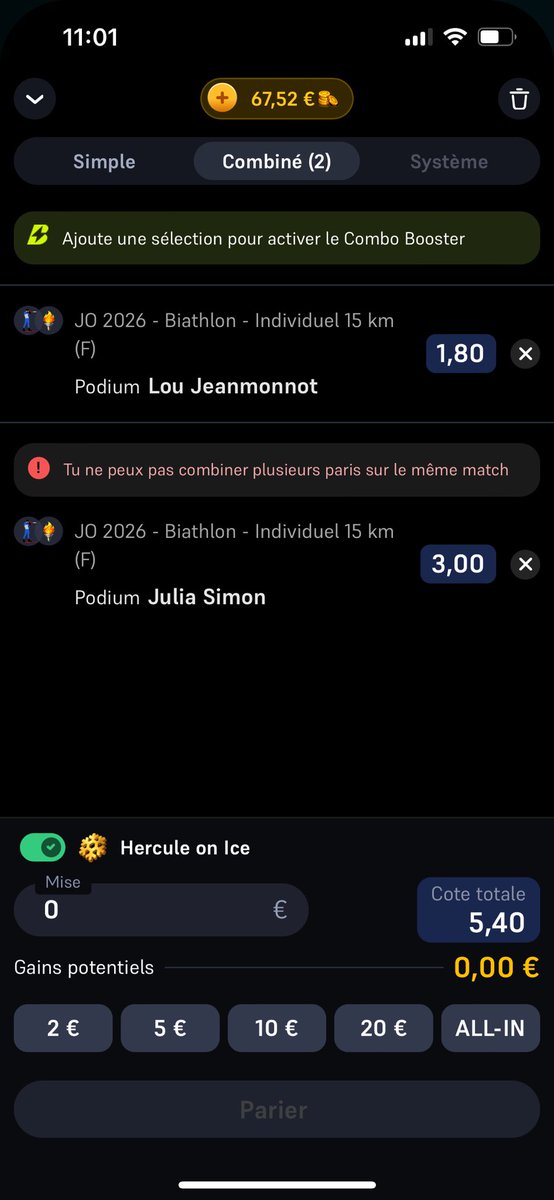 __Tibo_'s tweet photo. @WinamaxSport possible d’ouvrir un pari pour mettre les 2 françaises sur le podium et dans le top 6 svp ? https://t.co/Hay3ZO6nOk