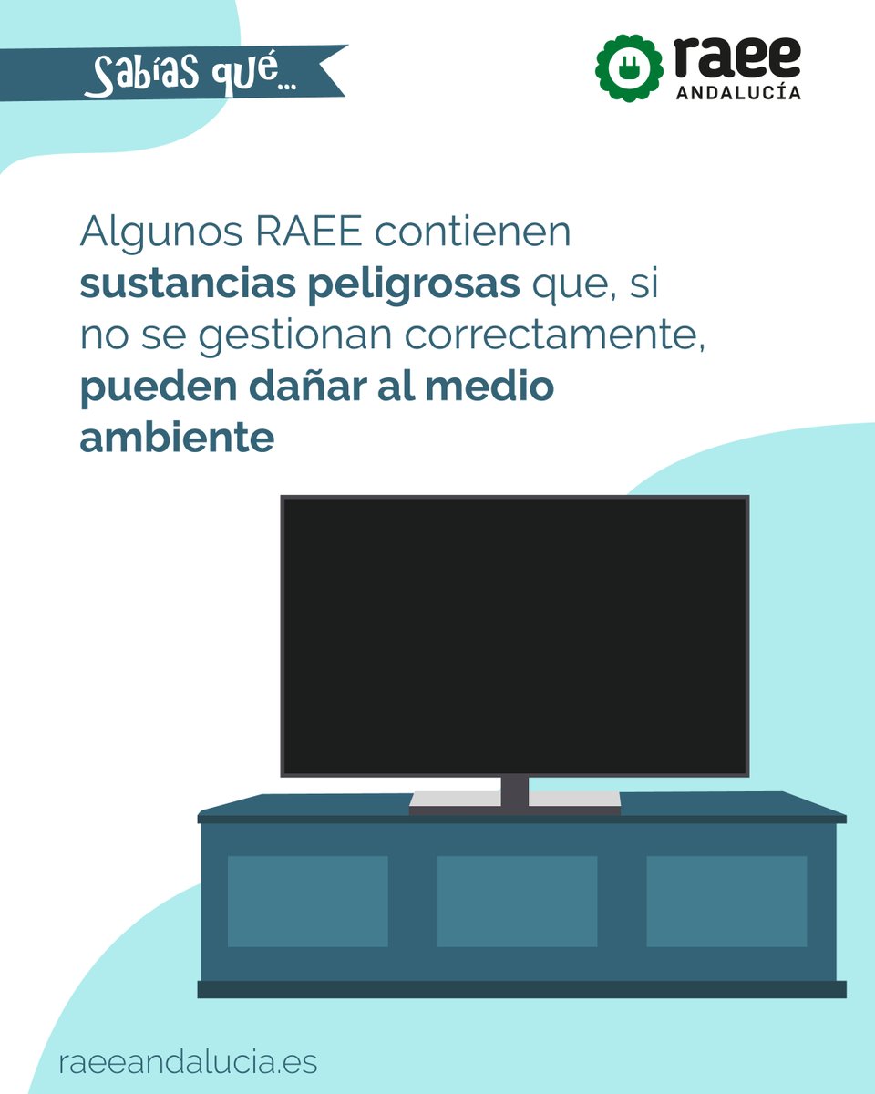 Algunos #RAEE contienen sustancias peligrosas como mercurio o plomo que, si no se gestionan correctamente, pueden dañar al medio ambiente.

♻️Por eso es tan importante reciclarlos bien.

Más info en👉raeeandalucia.es

#RAEEAndalucía #ReciclajeResponsable #EconomíaCircular