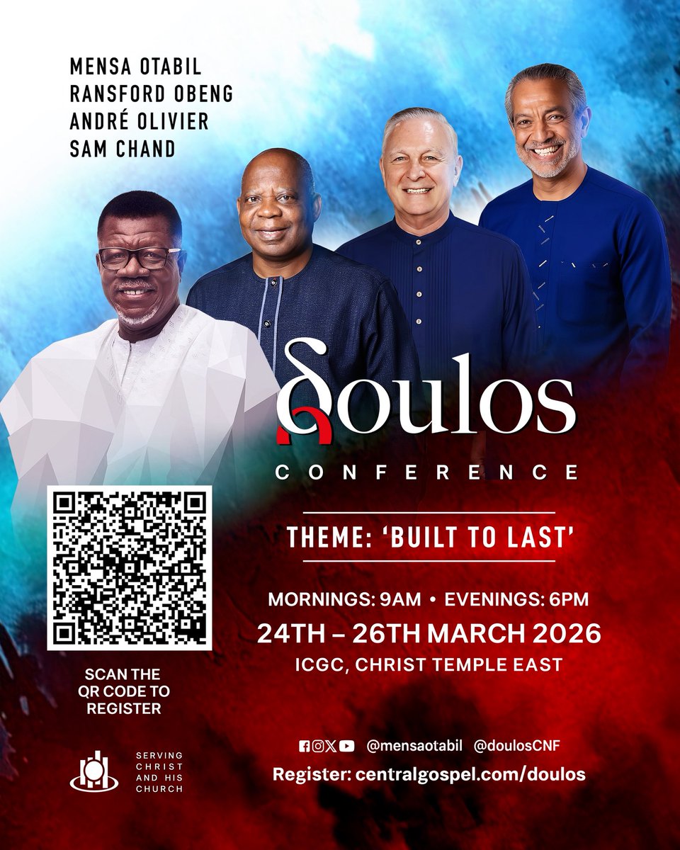 Learn from seasoned ministry and leadership voices at the Doulos Conference; Sam Chand, André Olivier, Ransford Obeng, and your host Mensa Otabil

Register today at centralgospel.com/doulos

Doulos…..Serving Christ and His Church
#DoulosCNF