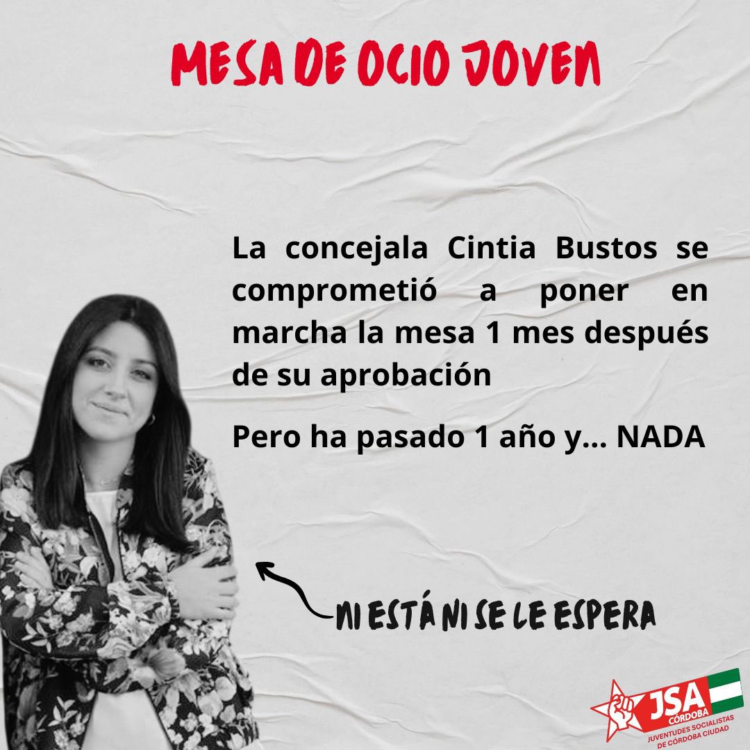 Cintia Bustos, un mes se ha convertido en un año. ¿Se piensa convocar la mesa de ocio joven? ⏰