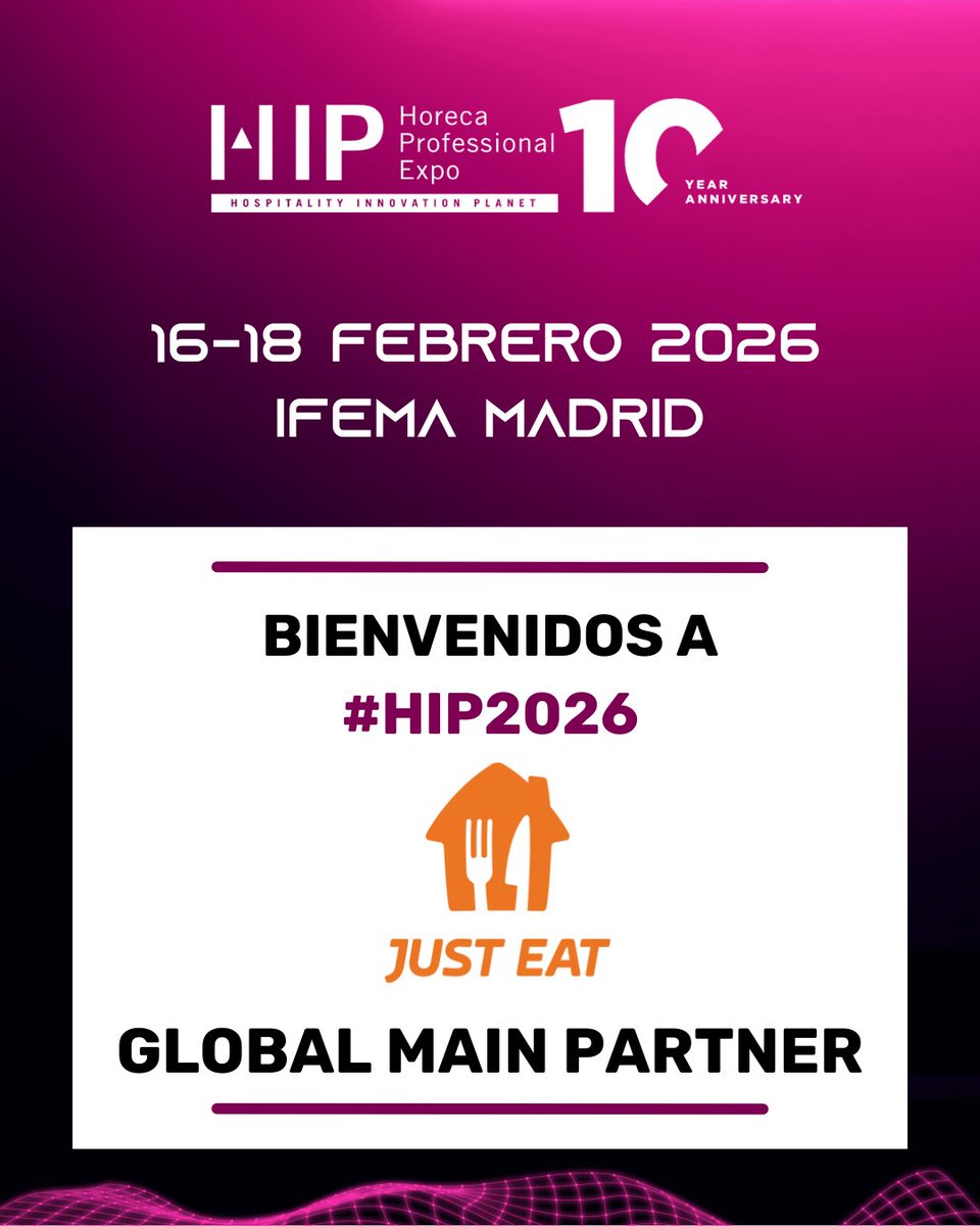 expohip's tweet photo. 🚀 Welcome to HIP Just Eat

#HIP2026 #Horeca #Innovación #Hostelería #GlobalMainPartner #JustEat https://t.co/Z61c9q8LHe