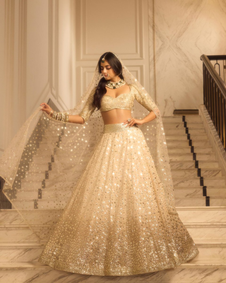 MMalhotraworld's tweet photo. Like scattered starlight illustrated into form, an infinity of our signature golden sequins awaken across the surface of our #INAYA summer bridal ensembles. @ManishMalhotra https://t.co/bOeDGyv1di