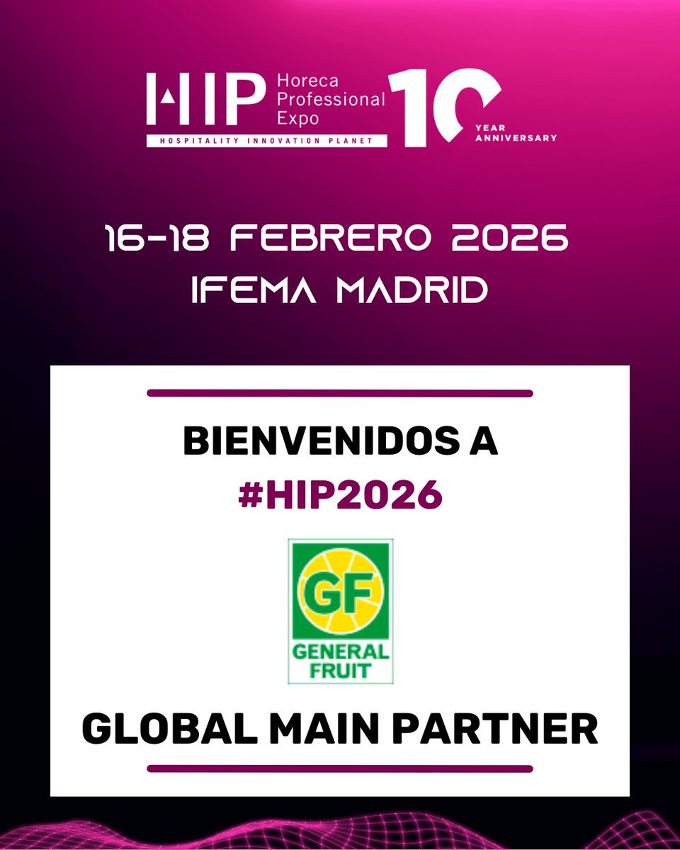 expohip's tweet photo. 🚀 Welcome to HIP General Fruit

#HIP2026 #Horeca #Innovación #Hostelería #GlobalMainPartner #GeneralFruit https://t.co/4RHVsA9UkV