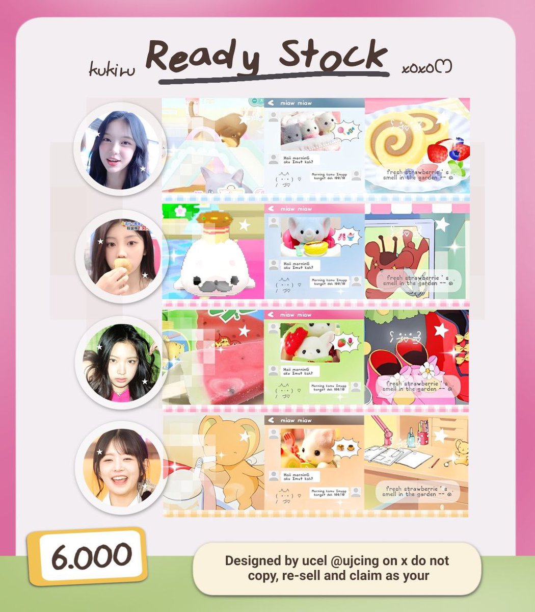 ujcing's tweet image. help repost thank you 🩷🧸

HAYY akuu bawa layout ready stock ian, wonhee, kya, rei yangg nyimutt 🍮 pricenya 6k/ea. akuu juga optip ya dibawah. jajann yuu cantip &amp;lt;33 

#zonauang  #zonajajan