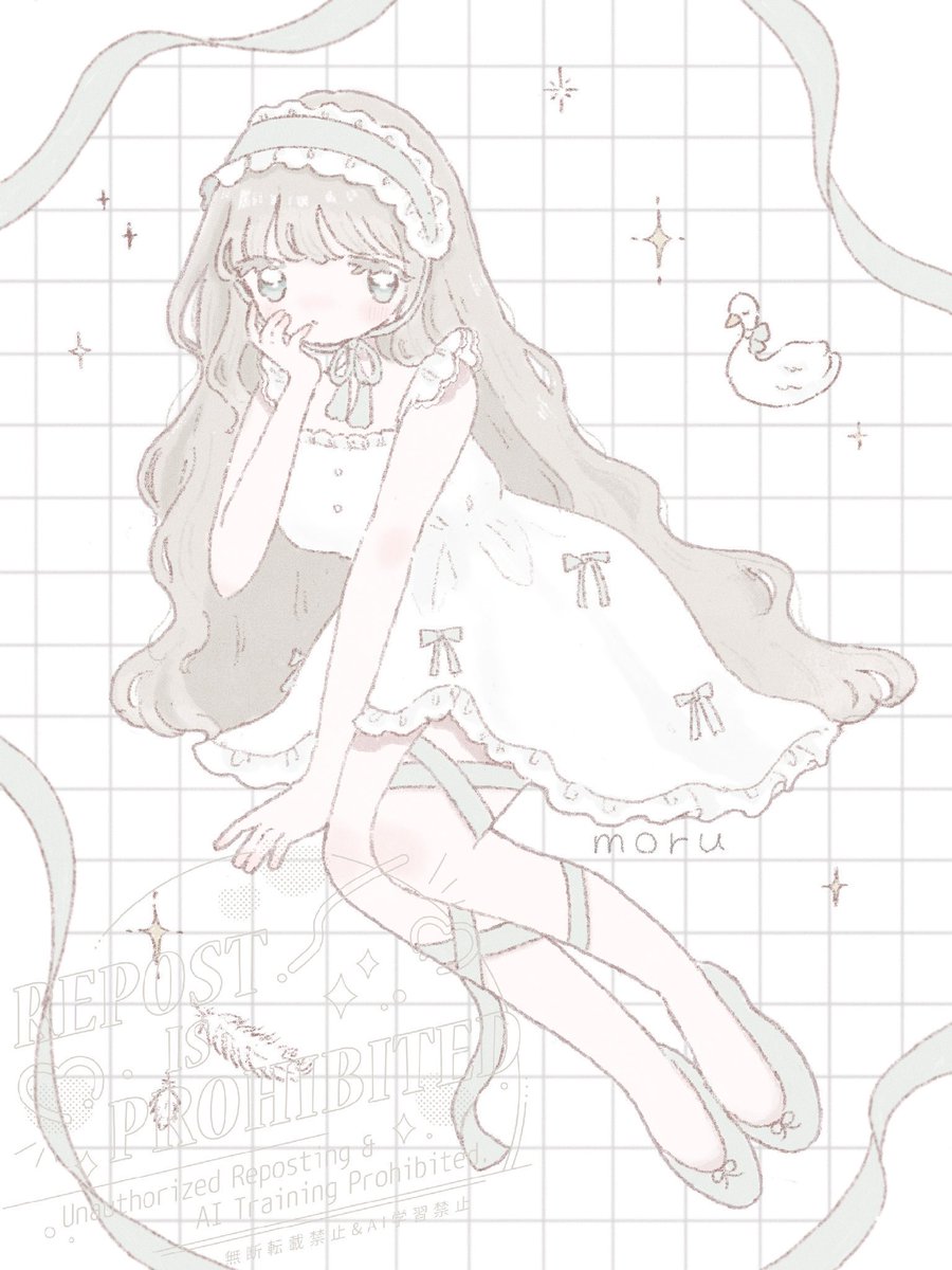 #私はこういう絵を描いています 
淡い色合いでふわふわ優しい雰囲気の女の子を描いています🦢💭