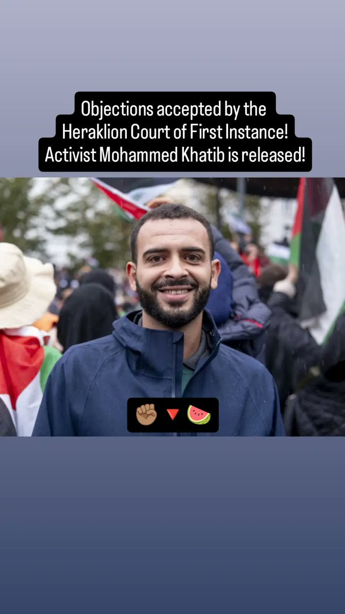 antireportHer's tweet photo. The objections on the trial court of Heraklion were accepted! Comrade Mohammed Khatib is setting free!
#antireport #iraklio
@SamidounPP
Asssembly of solidarity with the Palestinian people, Heraklion https://t.co/FH5MNzaRqn