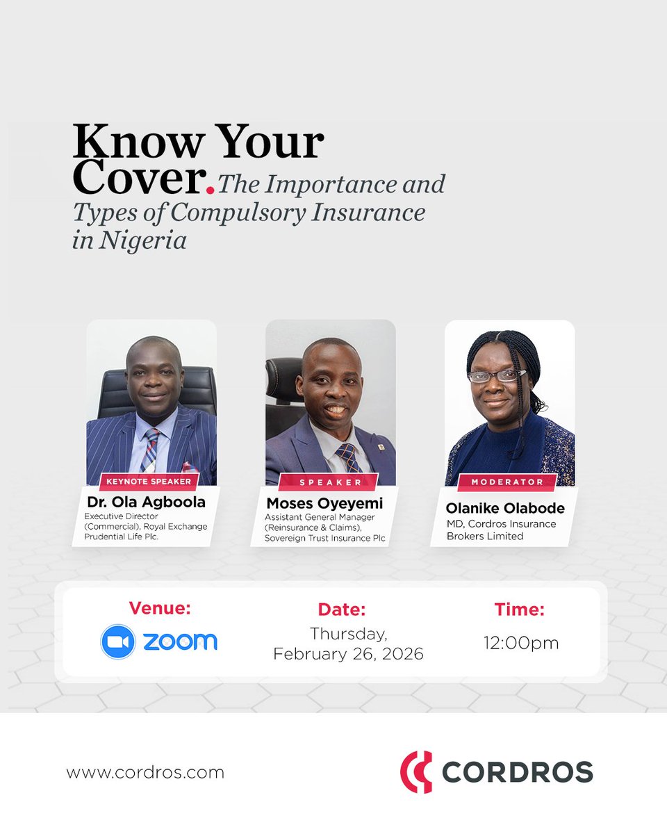 With the introduction of the Nigerian Insurance Industry Reform Act (NIIRA) 2025, compulsory insurance now applies to more areas than ever before.

Join our webinar to learn what insurance is now mandatory, and where it applies to you. 

Register below.

bit.ly/4rNCZAN