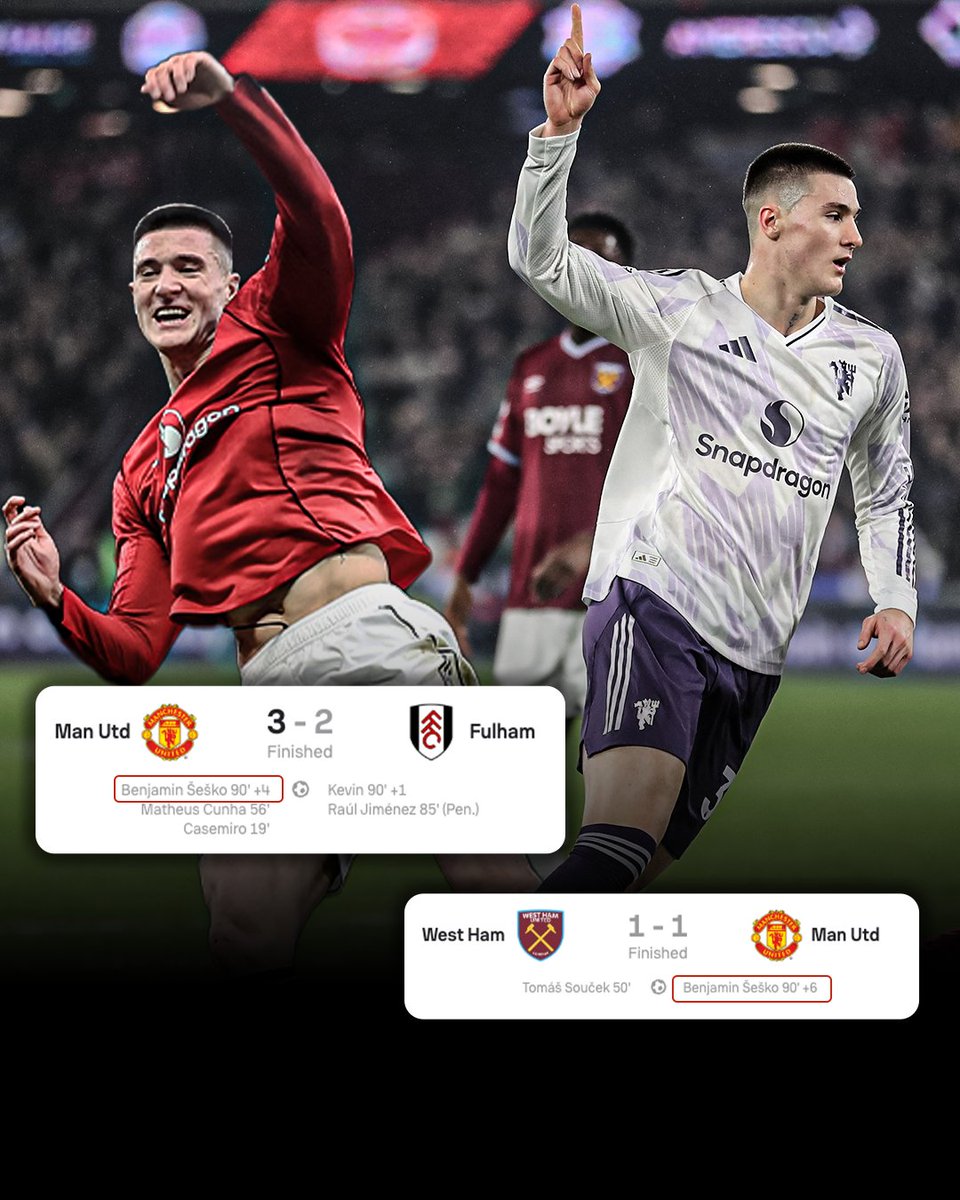 Benjamin Sesko is making a habit of late goals to rescue points for Man United ✨