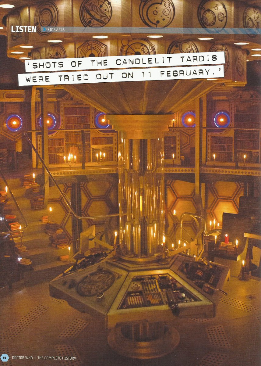 brinatello's tweet photo. #WaybackWednesday (February 11, 2014): Test shot of several lit candles 🕯️ inside the #TARDIS console room for #Listen. A cold opening scene was also filmed and then discarded. I thought it was a 'bright' idea! 😂 #DoctorWho #PeterCapaldi #TwelfthDoctor @SWmoff #DouglasMackinnon https://t.co/QPxodFqBQD