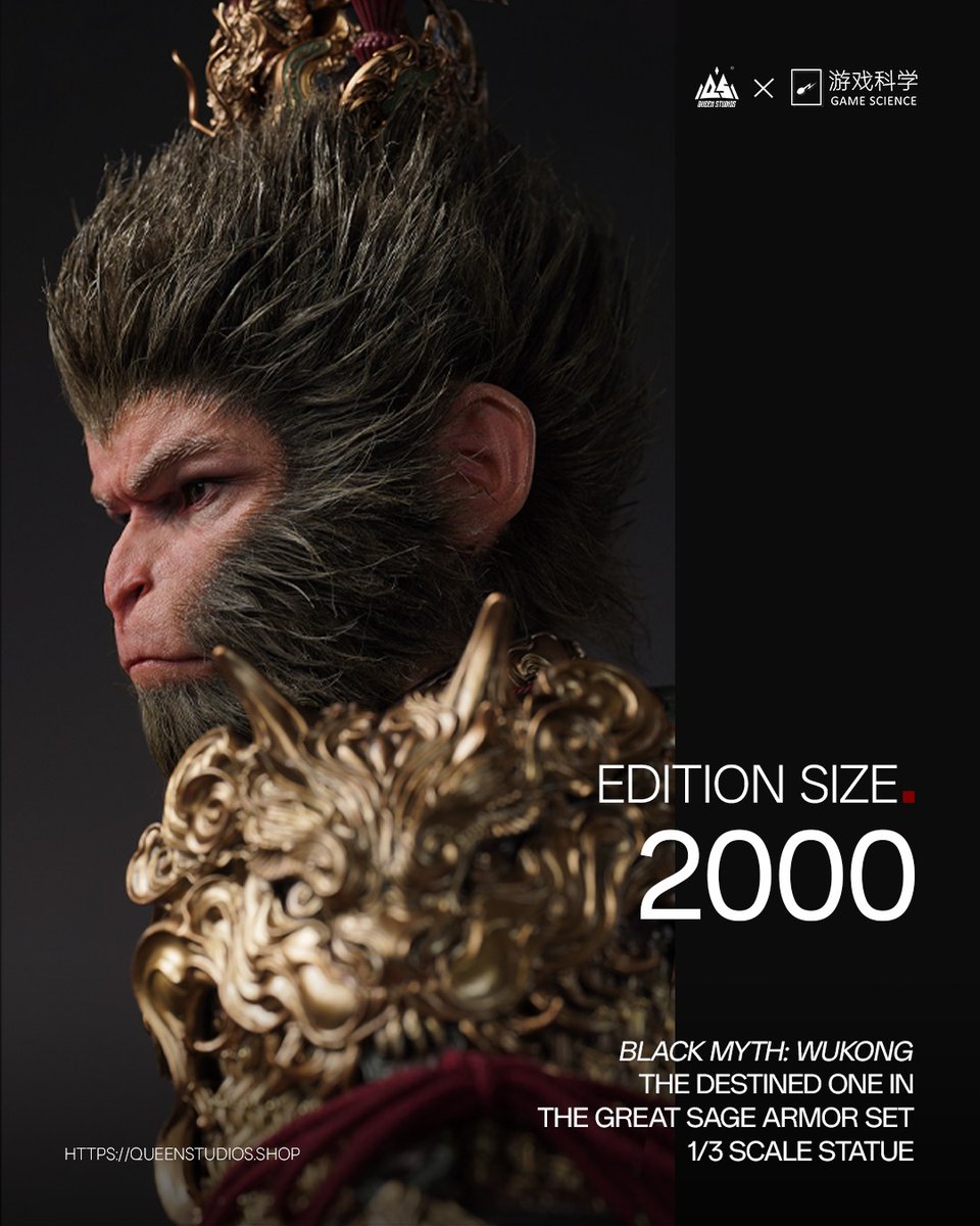 Queen Studios Collectibles officially confirmed the edition size for the Queen Studios The Black Myth : Wukong - Great Sage Armor Set 1/3 Statue with 2.000 pieces worldwide.

● Open for Pre-Order:
gheroes-europe.shop/Other-Brands/Q…

#QueenStudios #GHeroes #BlackMyth #Wukong #SunWukong