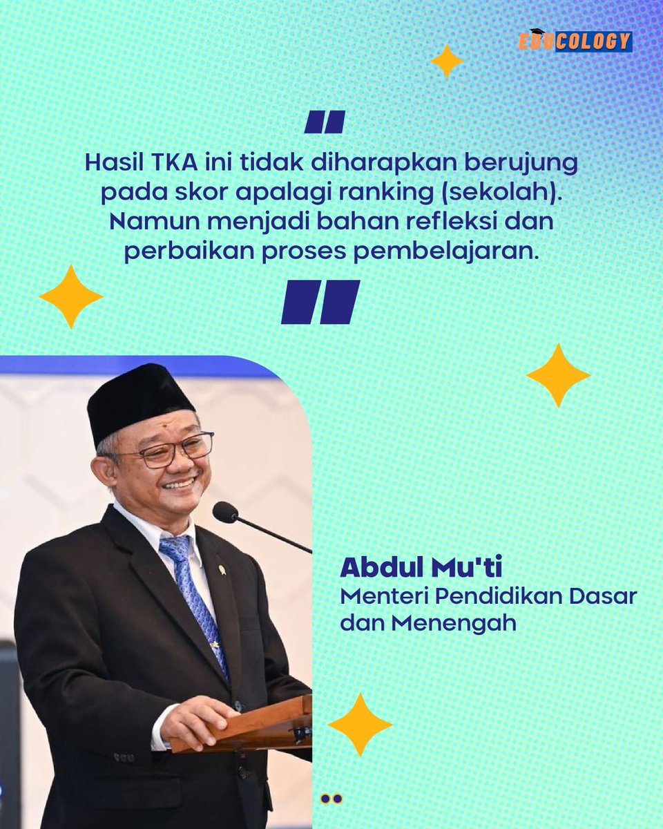 educology_id's tweet image. Sahabat Edu, Menteri Pendidikan Dasar dan Menengah, Abdul Mu'ti memberikan tanggapan mengenai viralnya nilai-nilai TKA dijadikan sebagai bahan ranking sekolah. 

Ingin tahu pesan apa yang disampaikan? Yuk, geser slidenya sampai selesai😉

#TesKemampuanAkademik #TKA #SNBP