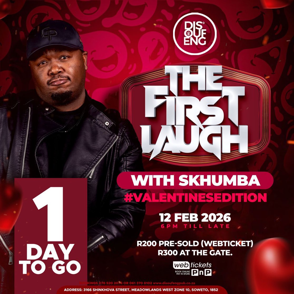 Kambi_Mohlala's tweet photo. FriendsOfLasofa 12 Feb we invade #EventsAtDisoufeng 🤌🏾🔥it’s #TheFirstLaugh  Valentines Edition with Skhumba Hlophe at DisoufengPub from 6pm till late! Tickets R200 Webticket, R300 at the gate. https://t.co/svFMRx1J8Q