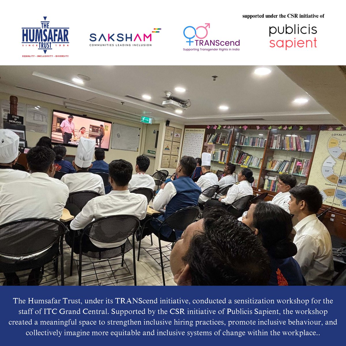 HumsafarTrust's tweet image. The Humsafar Trust screened “Sir.. Ma’am” with ITC Grand Central, Mumbai, under Project TRANScend &amp;amp; initiative SAKSHAM, supported by CSR initiatives of @publicissapientindia.Inclusive hiring: asisha@humsafar.org | 9967933402
#TheHumsafarTrust #TRANScend #SAKSHAM #DEI