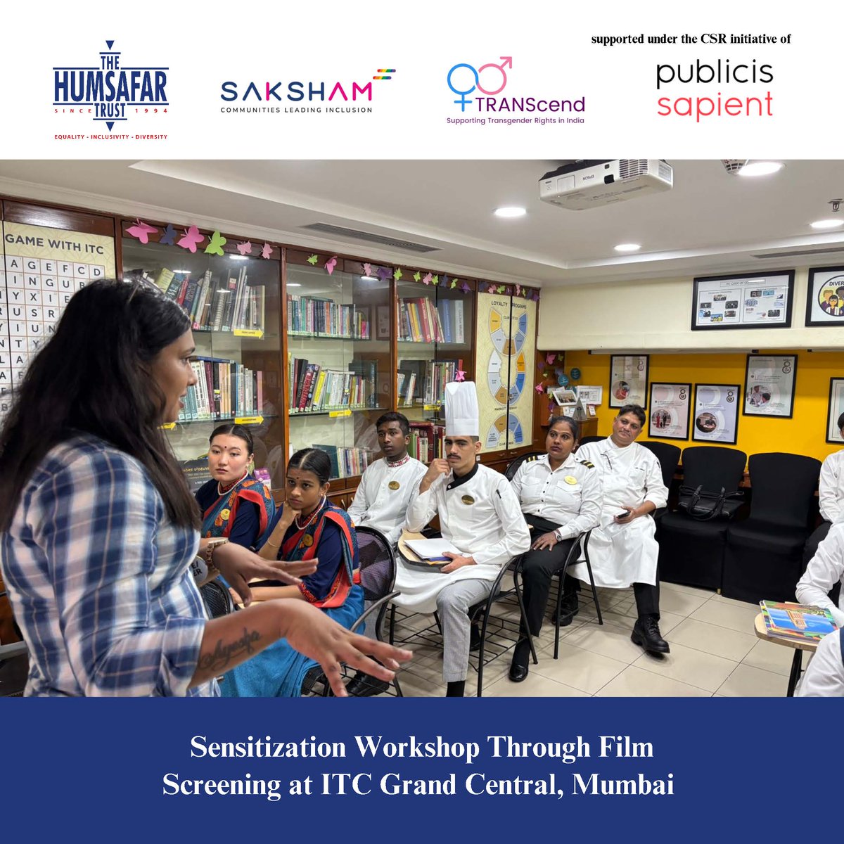 HumsafarTrust's tweet image. The Humsafar Trust screened “Sir.. Ma’am” with ITC Grand Central, Mumbai, under Project TRANScend &amp;amp; initiative SAKSHAM, supported by CSR initiatives of @publicissapientindia.Inclusive hiring: asisha@humsafar.org | 9967933402
#TheHumsafarTrust #TRANScend #SAKSHAM #DEI