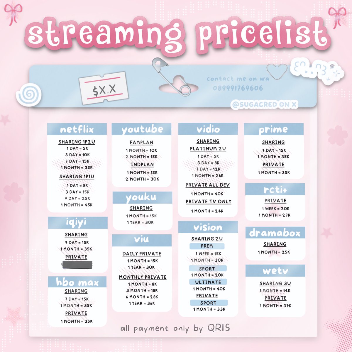 mevlle's tweet photo. [04]  WTB WTS LANGGANAN  APPREM !1!1  @.sugacred sudah  open dan sedia berbagai apprem yah, ada nětflix, cănva, yóütübè, primè vidèö, viũ, vidiǒ, càpcùt
—mau tanya atau order?
☎️ wa: https://t.co/iipE4ABfB9
📩 testi: https://t.co/9URIigfoU2

#zonauang #zonajajan️️ #zonaba https://t.co/lGiBUzK1Ig
