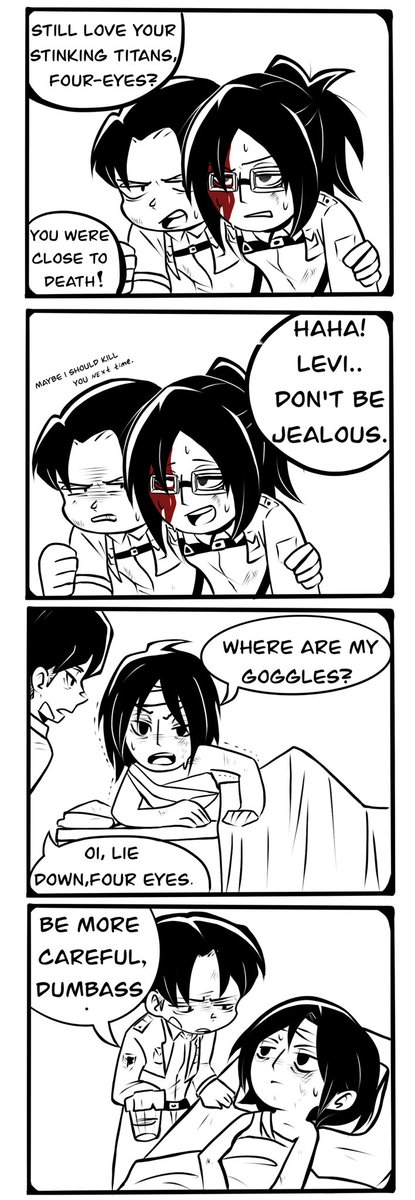 I'm so glad you want to see more of my old art 🥺🥺  
Here's one of them. There's no specific plot😅I just tried drawing in the style «Spoof on Titan»
#Levihan #AttackOnTitan