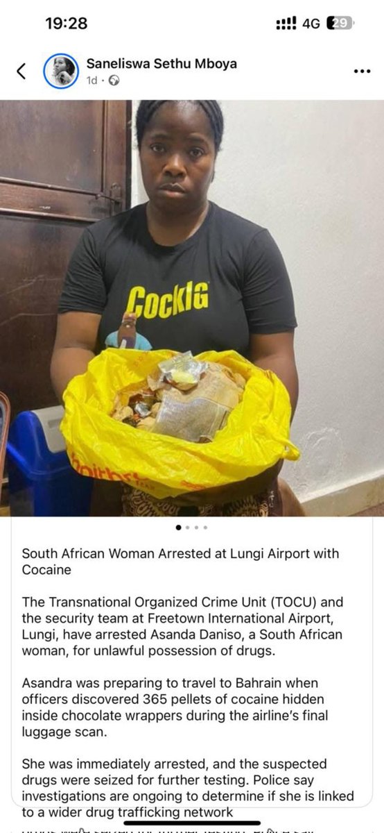LouisMashaba2's tweet photo. @Sentletse This EFF lady has been arrested in Lungi Airport trying to smuggle drugs!!! https://t.co/MLj82R5Esf