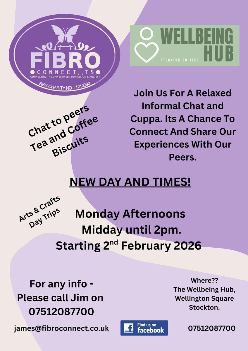 💜 Fibro Connect are in the Wellbeing Hub every Monday, 12–2pm, offering peer support for anyone with a chronic illness. They also bring relaxing crafts, including diamond art. 

Drop in, get creative, and connect. 

For more info, contact Jim.

#Support #Fibro #ChronicIllness