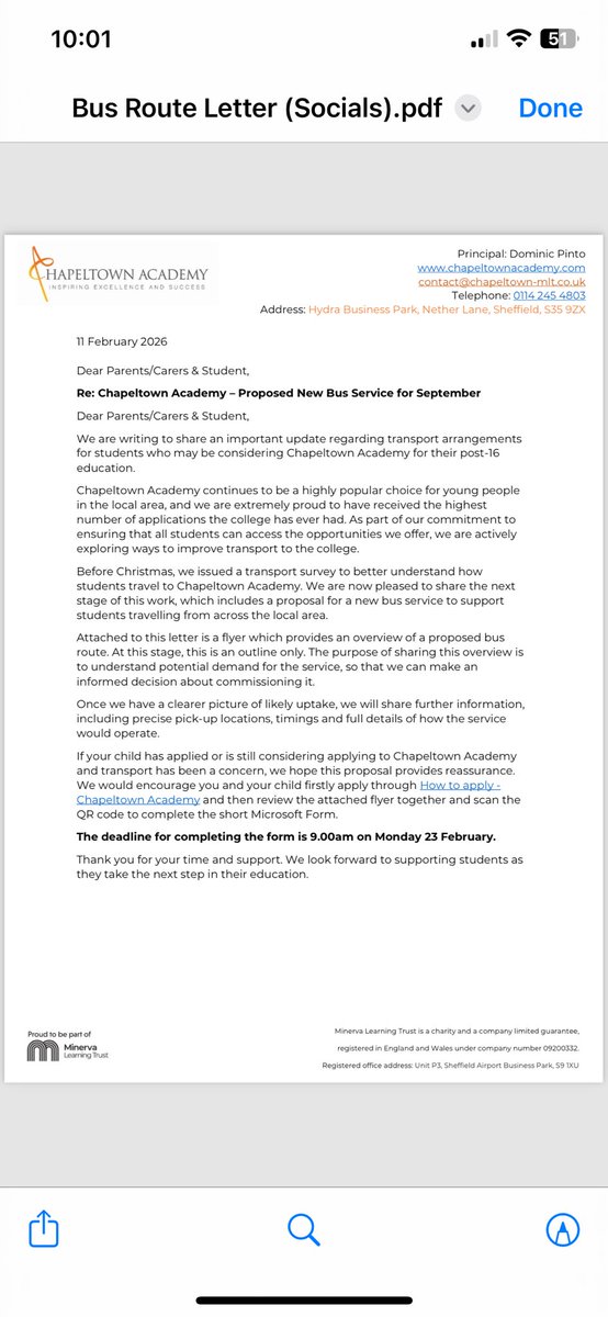🚌 New bus route from September 2026!
Chapeltown Academy is delighted to be expanding travel options for students from the North of Sheffield, helping increase access and opportunity.
📄 See the letter and flyer for details. <a href="/OfficialEcco/">Ecclesfield School</a> <a href="/AANetherwood/">Astrea Academy Netherwood</a> <a href="/FirthParkAcad/">Lift Firth Park</a>