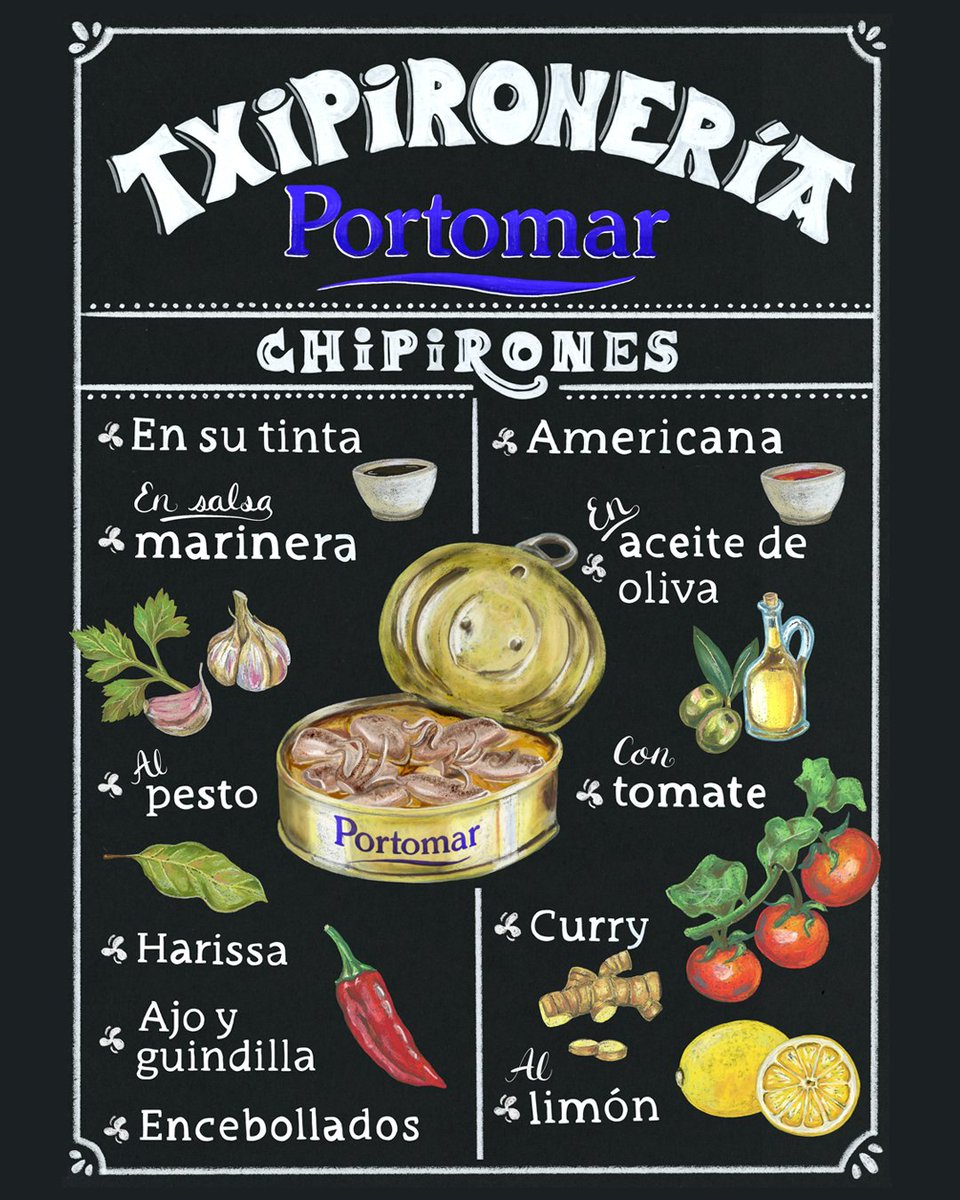 ✨ Os presentamos Portomar La Txipironería ✨

Una nueva línea que pone en valor el chipirón patagónico, transformándolo en una propuesta innovadora:
diez versiones diferentes, elaboradas con salsas 100 % naturales y originales, algunas ya populares y otras de lo más exóticas.