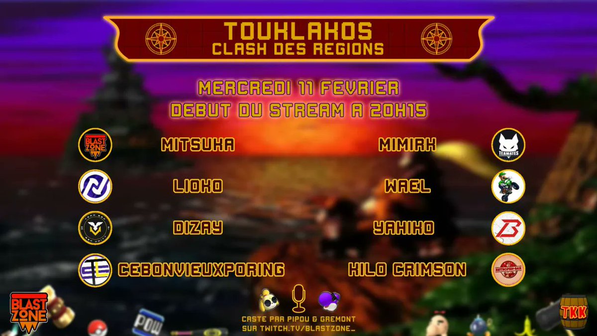 💥 TOUKLAKOS CASUAL INVITATIONAL 💥

Rendez-vous ce soir à 20h15 pour la première édition de la saison 2 du Touklakos !

feat.
<a href="/Mitsuka_smash/">BLZ | Mitsuka</a> 
<a href="/falcosdair/">TmG | Mimirk</a> 
<a href="/Lioko_DDD/">NEP | Lioko</a> 
<a href="/Wael_SSBU/">Wael</a> 
<a href="/Dizay976/">BSK | Dizay</a> 
<a href="/Yahiko5642/">BE | Yahiko ➡️ Brave the World</a> 
<a href="/Cbvporing/">TLSE | CeBonVieuxPoring!</a> 
<a href="/KiloCrimson/">R-B | Kilo Crimson</a> 

🎙️ <a href="/Pipou_Choupinou/">Pipou</a> &amp; <a href="/Gremont_S/">BLZ | Grémont</a> 
Plus d'infos ⬇️