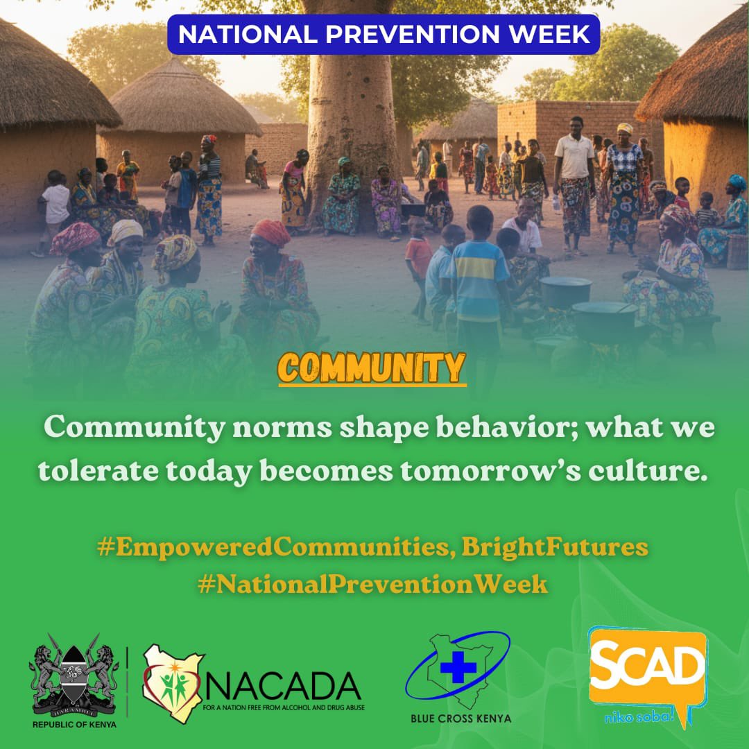 bluecrosskenya's tweet photo. Community norms shape behavior; what we tolerate today becomes tomorrow’s culture. Easy access to alcohol&amp;drugs increases harm; protect children&amp;youth by controlling availability

#NationalPreventionWeek2026 @NACADAKenya @scadkenya @elewa_ulevi
@mpi_kenya @KenyaRedCross
@KETCA254 https://t.co/pfaxYCRW6U