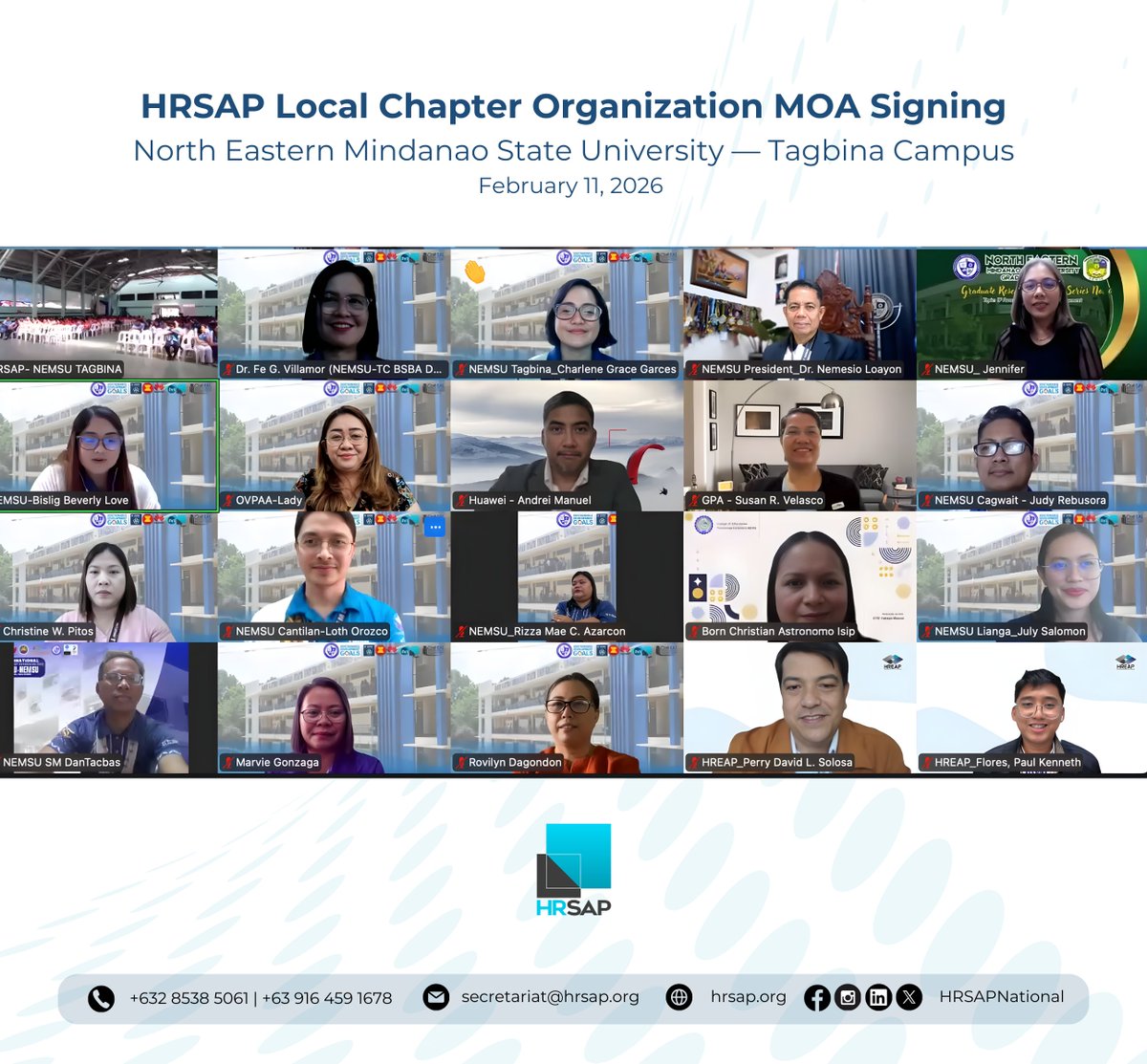 HRSAPNational's tweet photo. The HRSAP National with Northern Eastern Mindanao State University (NEMSU) – Tagbina Campus, proudly announces the successful Signing of the Memorandum of Agreement (MOA) for the establishment of a Local Chapter for HRDM students on February 11, 2026.

#HRSAP #MOA #LCO https://t.co/ikTU3D6x6A