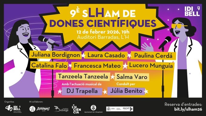 iCERCA's tweet photo. #SomCERCA | 🟣 En la setmana de la dona i la nena en la ciència, no us perdeu el 9è #slham de Científiques de l'@idibell_cat

📆 Feb 12 de 19 a 21 h
📍 Auditori Barradas. L'Hospitalet de Llobregat
🎟️ Reserva entrades  https://t.co/Q4o3xhEjYg

#11F2026 #11F #DonesICiència https://t.co/taKQjVopdZ