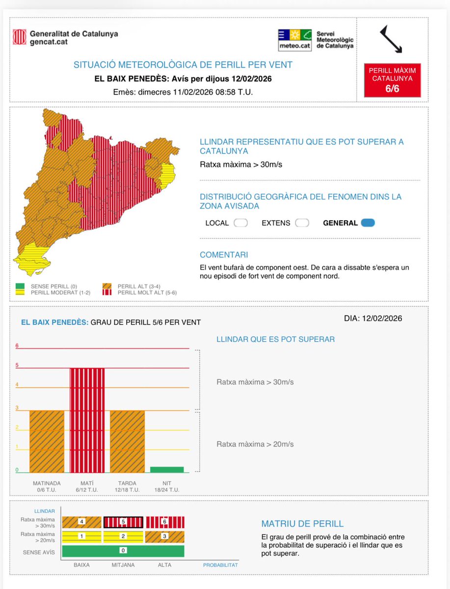 VENCAT |
Desde Avpc seguim amb atenció el pronòstic i evolució del vent, tant a la nostra comarca com les properes. En temps d'ajuda, som equip.
Molta precaució.
<a href="/VallsAjuntament/">Ajuntament de Valls</a> <a href="/Coordinadora_AV/">Coordinadora AVPC-Catalunya</a> <a href="/ConsellAltCamp/">Consell Comarcal de l'Alt Camp</a> <a href="/DolorsFarre/">Dolors Farré</a> <a href="/elvallenc/">El Vallenc</a> 
PREVISIÓ 12/02/26