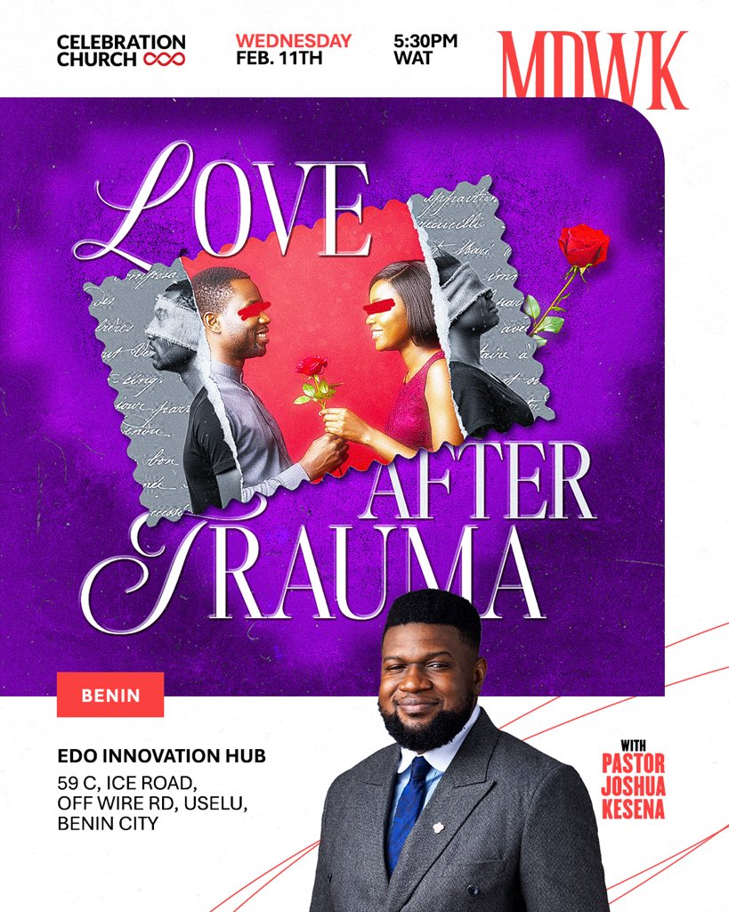 You are not too broken to experience love again. God meets us in our pain, restores our heart and teaches us to love wholly again.❤️❤️

“He heals the brokenhearted and binds up their wounds.” — Psalm 147:3”💓

Join us this evening <a href="/cci_benin/">CCI Benin Campus</a> as we explore “Love After Trauma”: