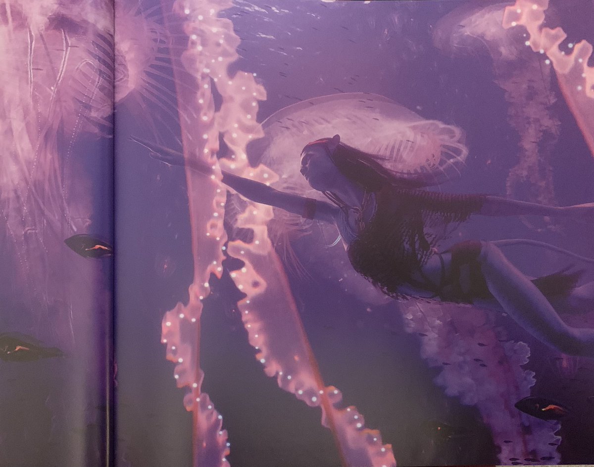 autisticnavi's tweet image. Kiri swimming with jellyfish, concept by Dylan Cole, from “the art of avatar, way of water”