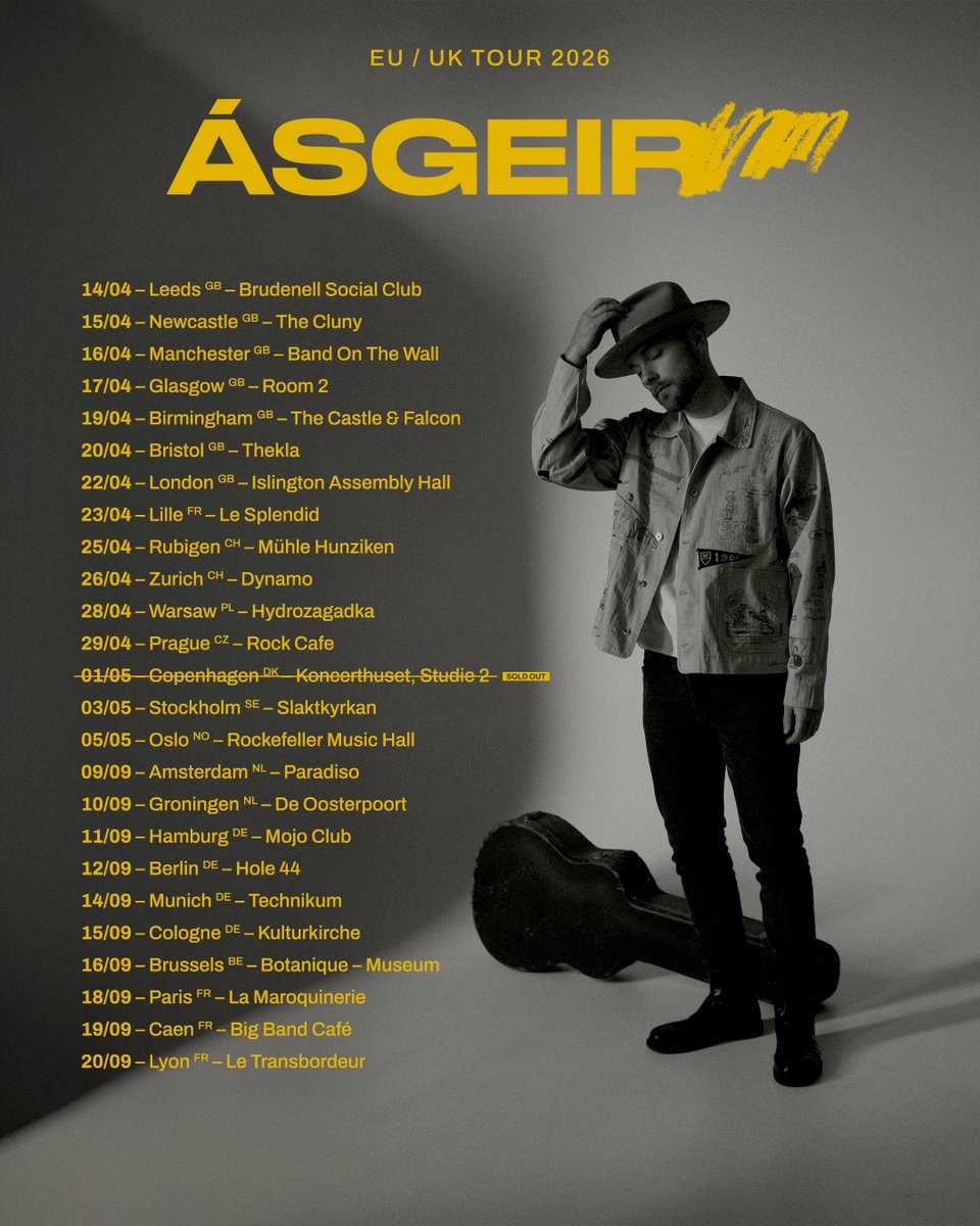AsgeirMusic's tweet photo. Excited to share that we’ve added more European dates this September - tickets go on sale this Friday! Copenhagen is already sold out and tickets are going fast. https://t.co/dGF3oiGsvz